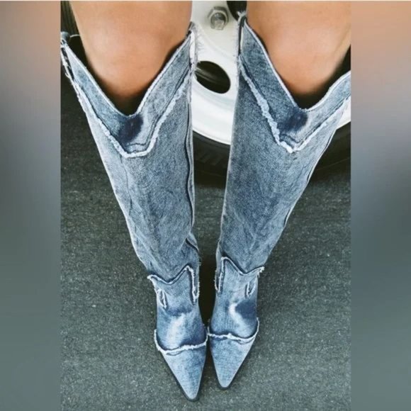 ZARA DENIM COWBOY BOOTS - Picture 4 of 11